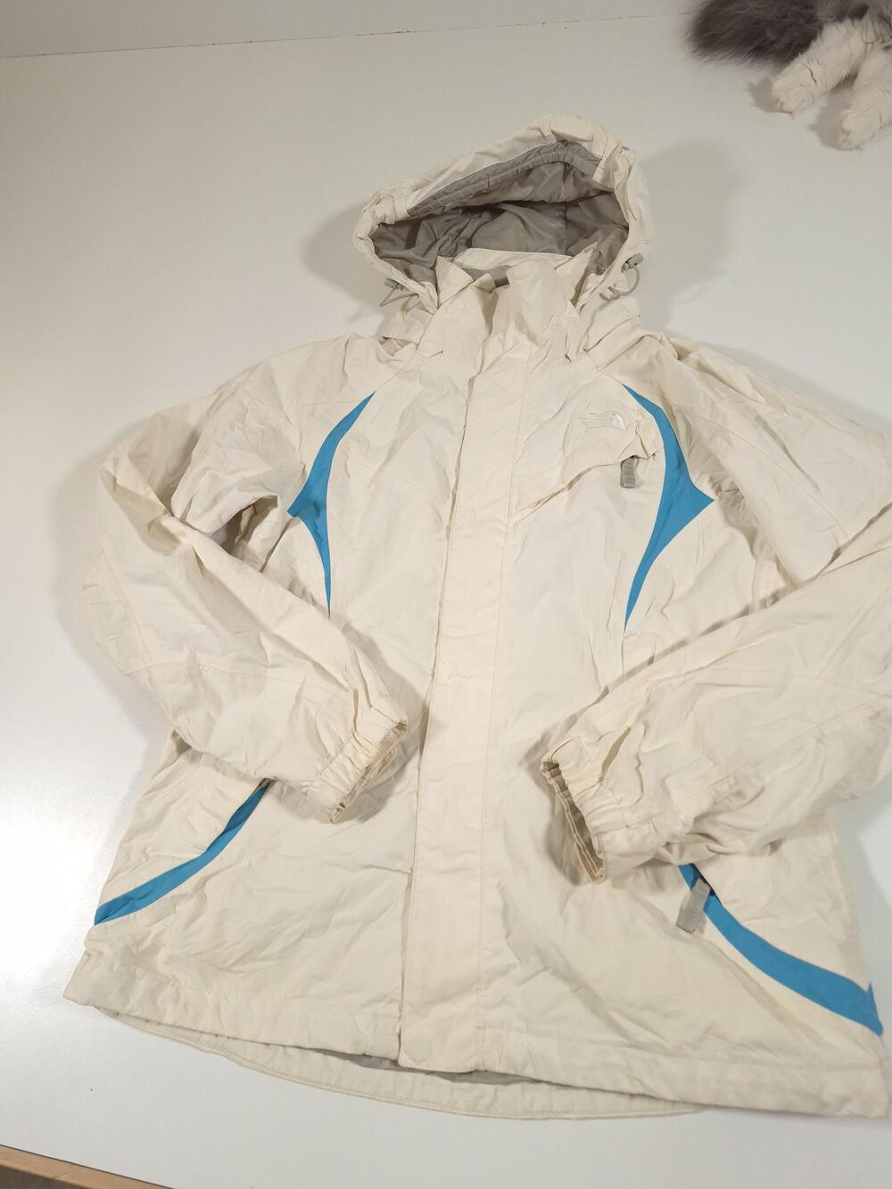 The North Face Jacket Womens Medium White Blue HyVent Hooded Ski Snow FLAW
